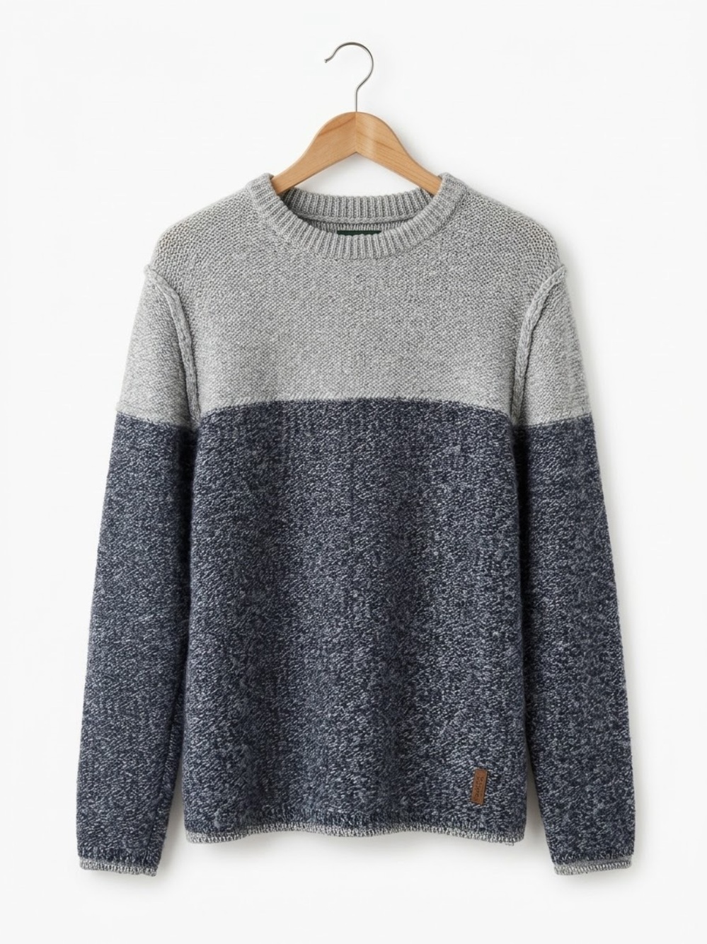 Roots Canada Two Tone Marled Knit Sweater Wool Faux Suede Elbow Patches L